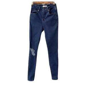 Good American Good Legs High Rise Skinny Jeans Distressed Dark Wash Size 25